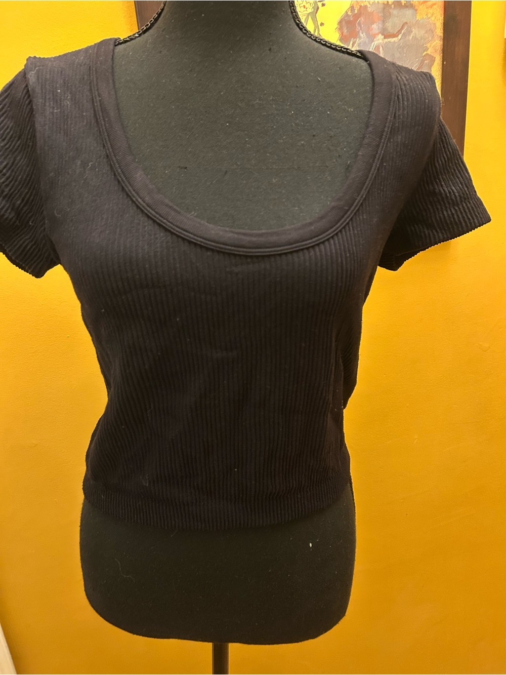 Arizona Black Ribbed Stretchy Crop Tee Size XL